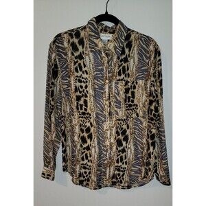 Sara Stephen 100% Silk Animal Print Blouse Women’s Size M Leopard Zebra Safari